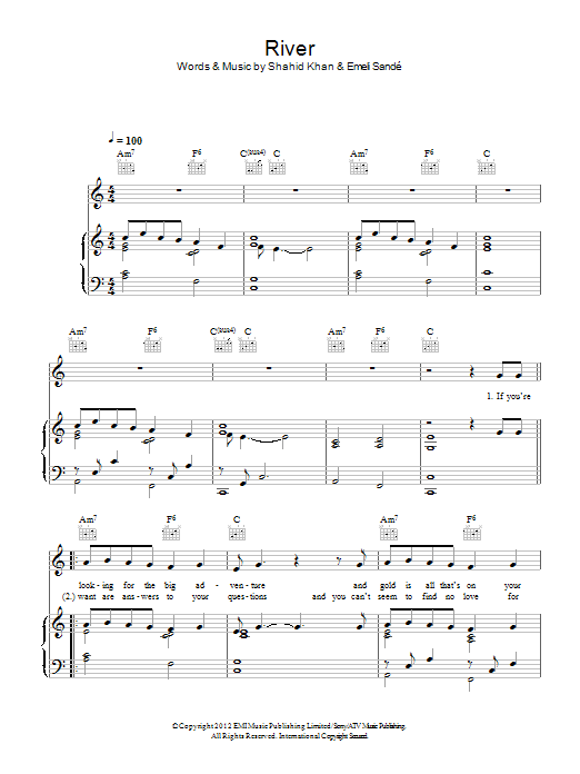 Emeli Sande 'River' Sheet Music & Chords | Printable Piano, Vocal.