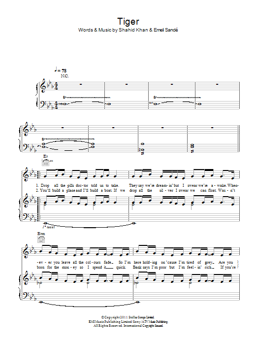 Emeli Sande Tiger sheet music notes and chords. Download Printable PDF.