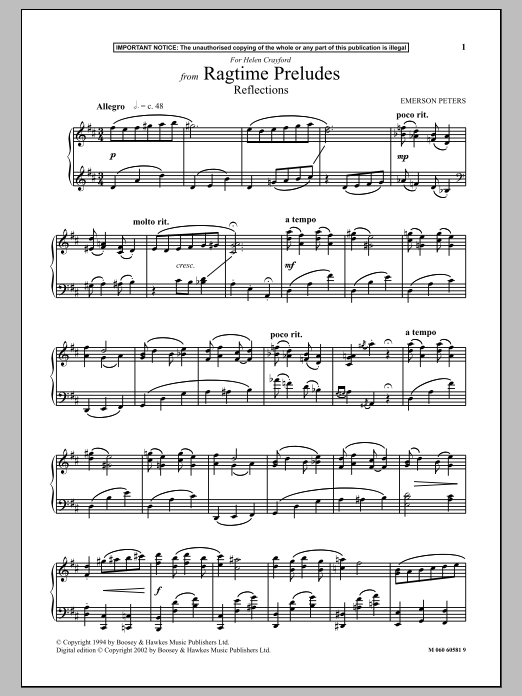 Learn to play Emerson Peters Reflections (from Ragtime Preludes) sheet music for Piano Solo in minutes. Emerson Peters Reflections (from Ragtime Preludes) sheet music notes and chords. Download Printable PDF.