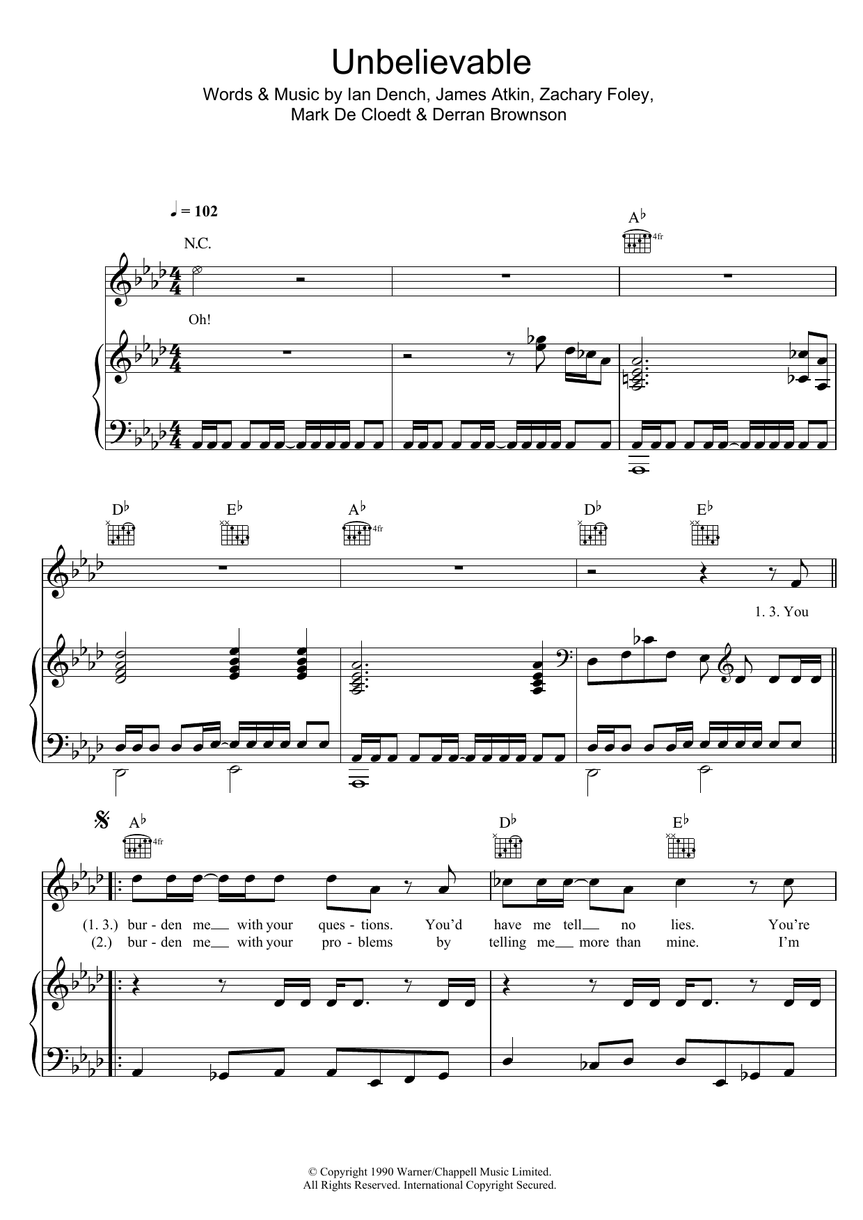 Download EMF 'Unbelievable' Sheet Music, Chords & Lyrics.