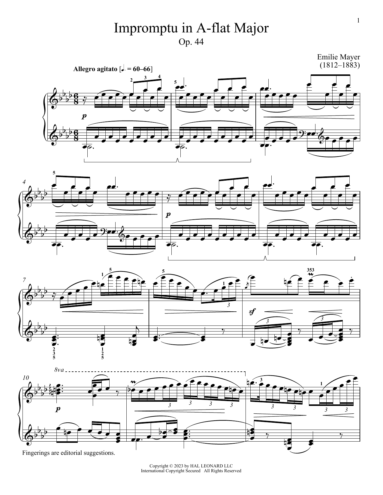 Learn to play Emilie Mayer Impromptu in A-flat Major, Op. 44 sheet music for Piano Solo in minutes. Price: 6.9900$ Emilie Mayer Impromptu in A-flat Major, Op. 44 sheet music notes and chords arranged for Piano Solo
