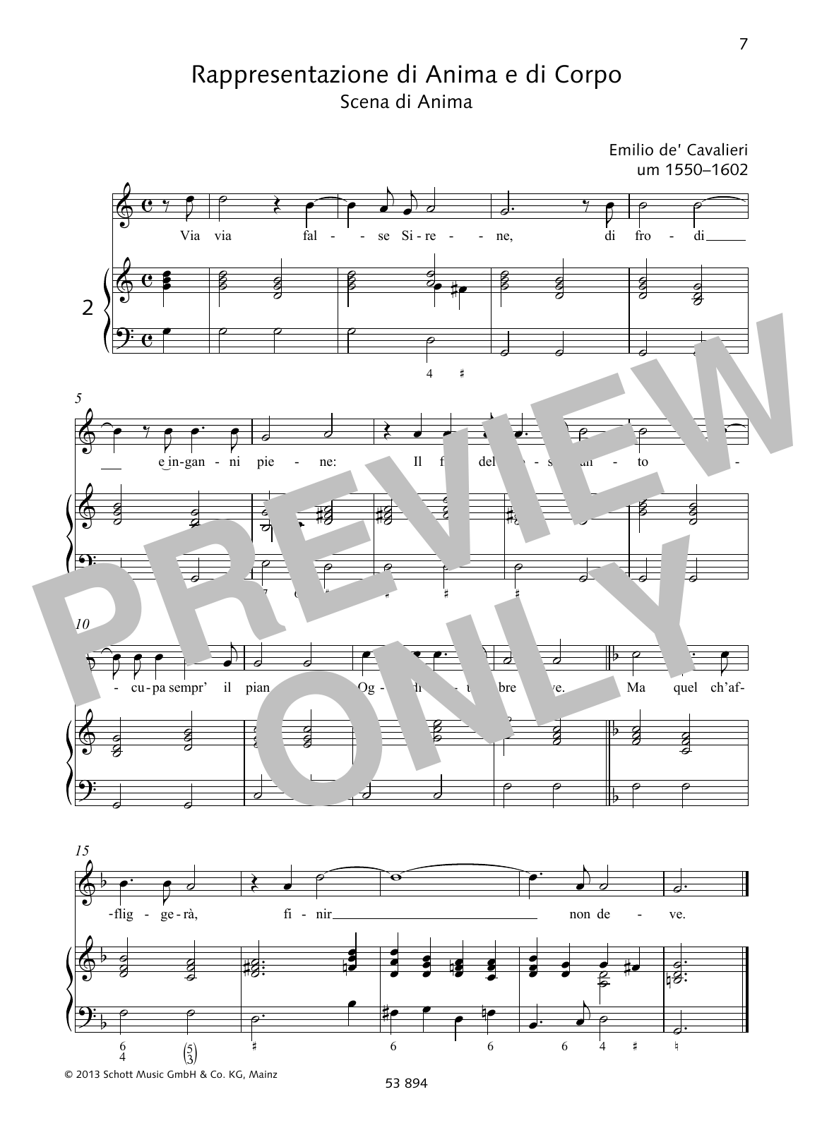 Emilio de Cavalieri Via via false Sirene sheet music notes and chords arranged for Piano & Vocal