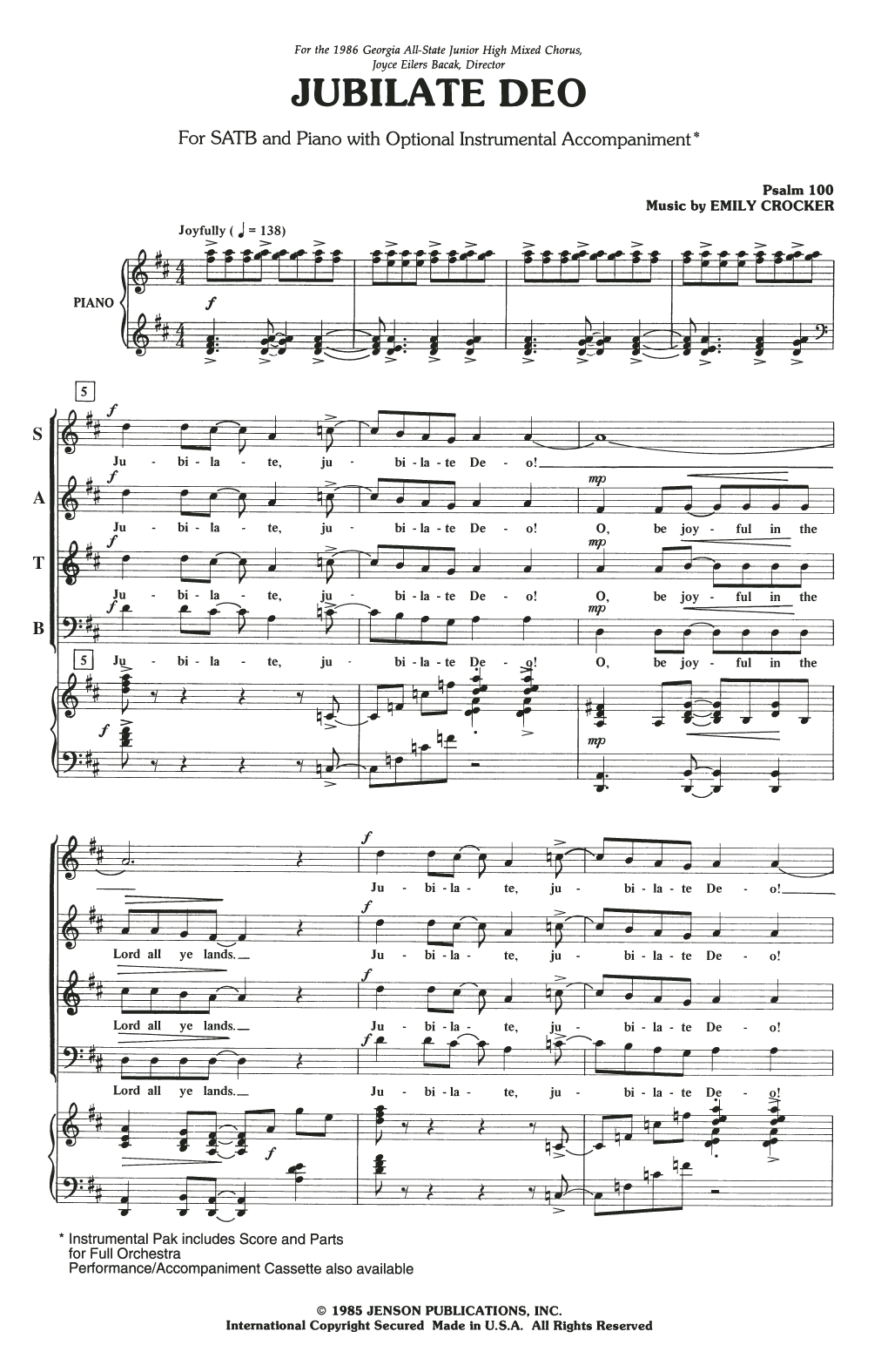 Emily Crocker Jubilate Deo sheet music notes and chords. Download Printable PDF.