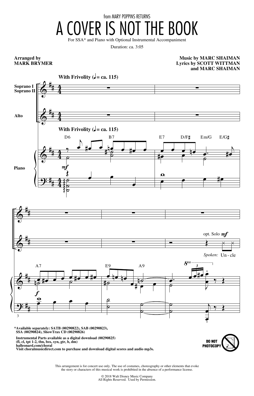 Learn to play Emily Blunt, Lin-Manuel Miranda & Company A Cover Is Not The Book (from Mary Poppins Returns) (arr. Mark Brymer) sheet music for SAB Choir in minutes. Price: 3.9900$ Emily Blunt, Lin-Manuel Miranda & Company A Cover Is Not The Book (from Mary Poppins Returns) (arr. Mark Brymer) sheet music notes and chords arranged for SAB Choir