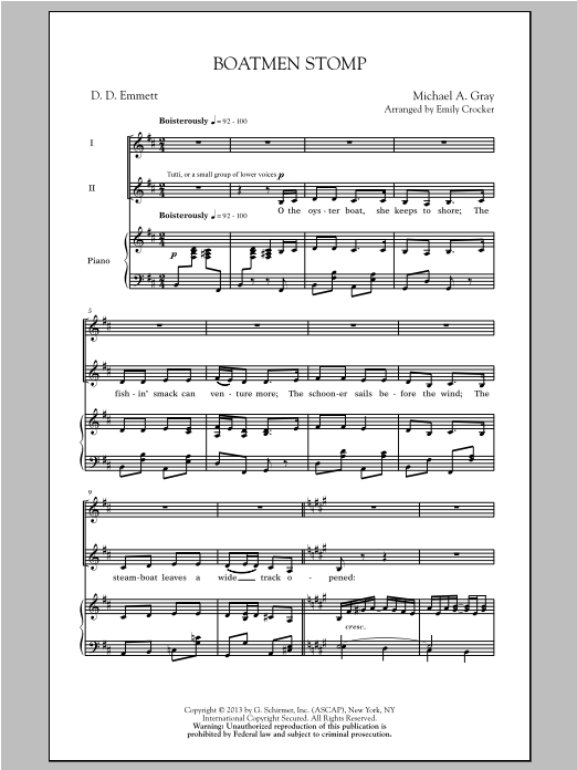 Michael A. Gray Boatmen Stomp (arr. Emily Crocker) sheet music notes and chords arranged for 2-Part Choir