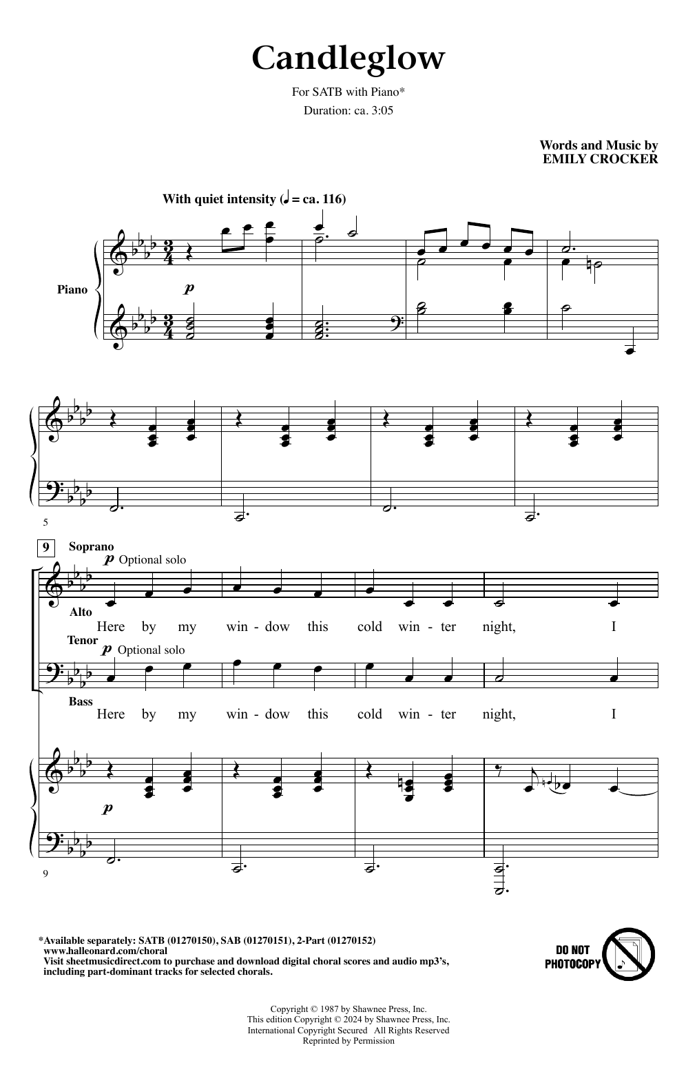 Emily Crocker Candleglow sheet music notes and chords. Download Printable PDF.