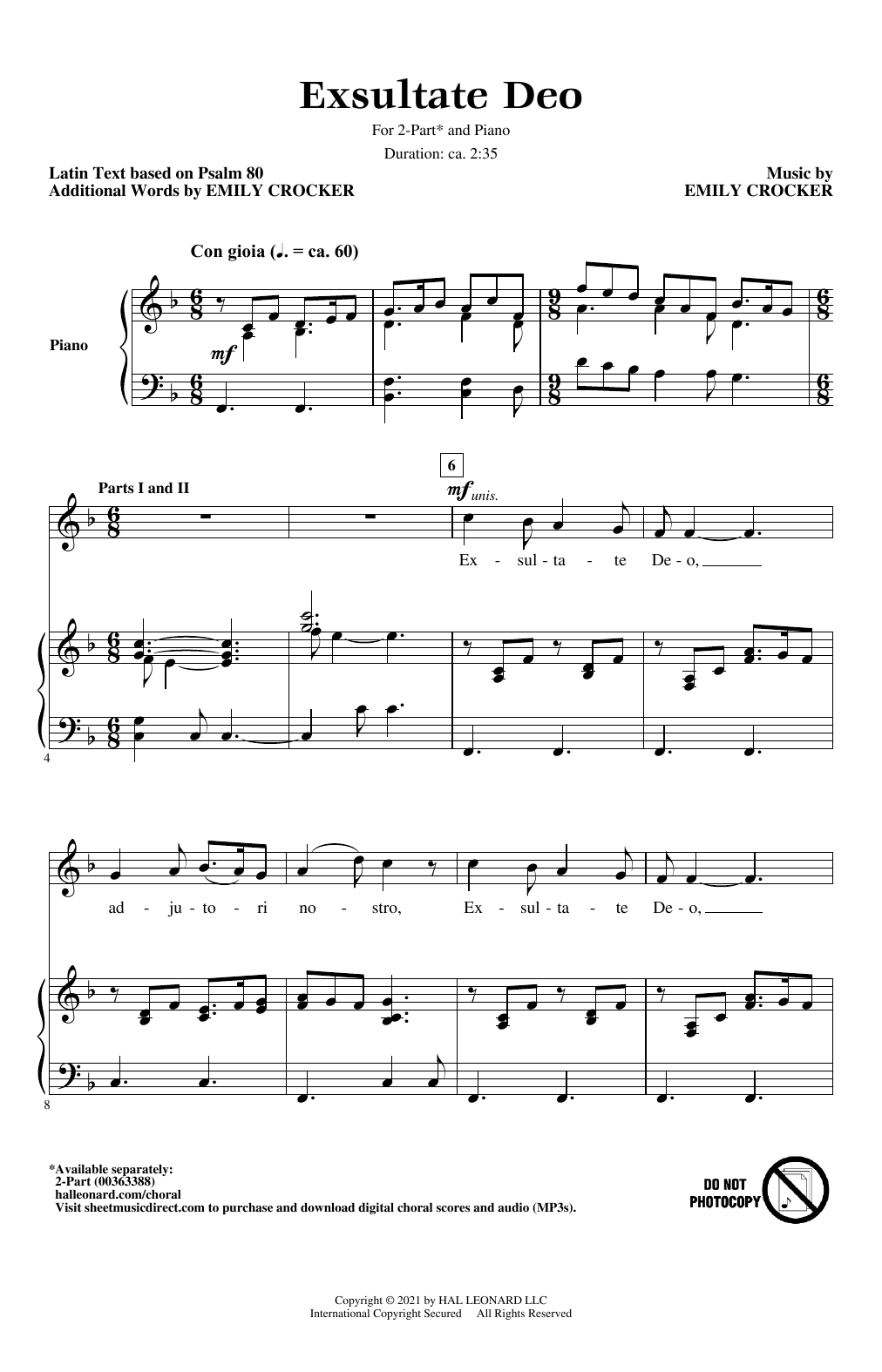 Emily Crocker Exsultate Deo sheet music notes and chords. Download Printable PDF.