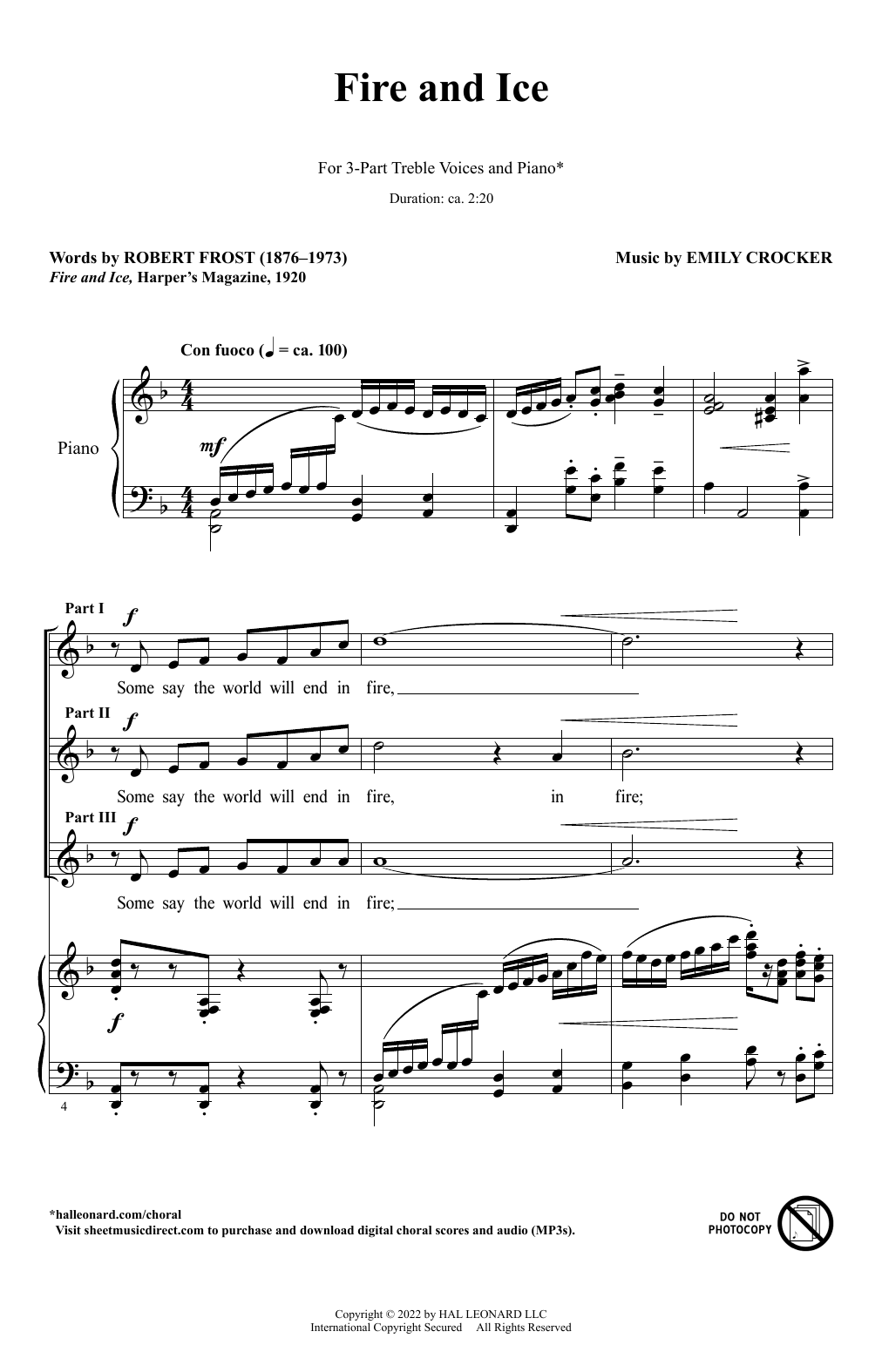 Emily Crocker Fire And Ice sheet music notes and chords. Download Printable PDF.