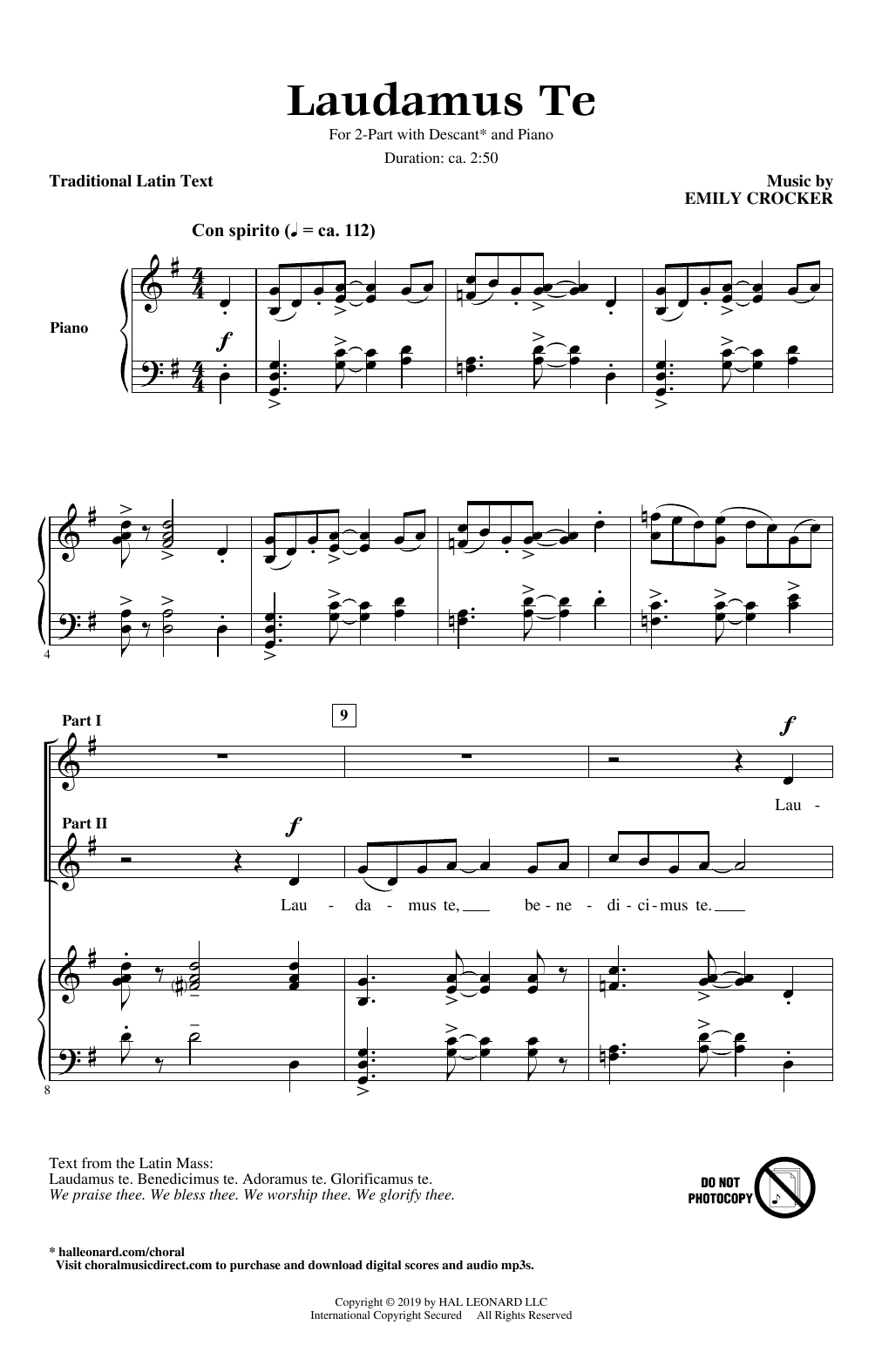 Emily Crocker Laudamus Te sheet music notes and chords. Download Printable PDF.