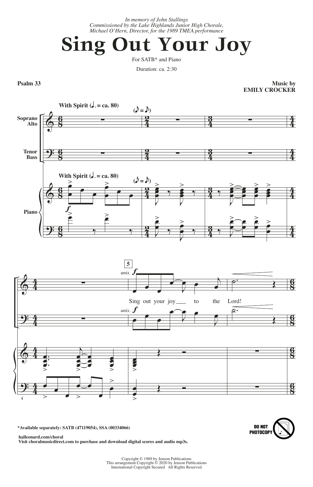 Emily Crocker Sing Out Your Joy Sheet Music Notes Chords Download Printable Pdf 453129 Score 6052