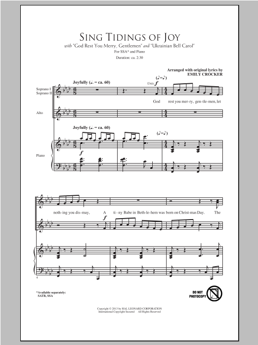 Emily Crocker Sing Tidings Of Joy Sheet Music Pdf Notes Chords Concert Score Satb Choir 1654