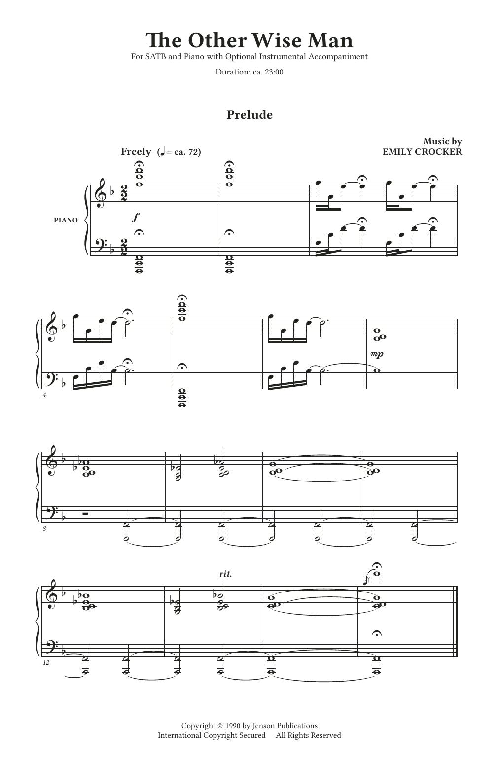 Learn to play Emily Crocker The Other Wise Man (A Christmas Cantata) sheet music for SATB Choir in minutes. Price: 6.4900$ Emily Crocker The Other Wise Man (A Christmas Cantata) sheet music notes and chords arranged for SATB Choir