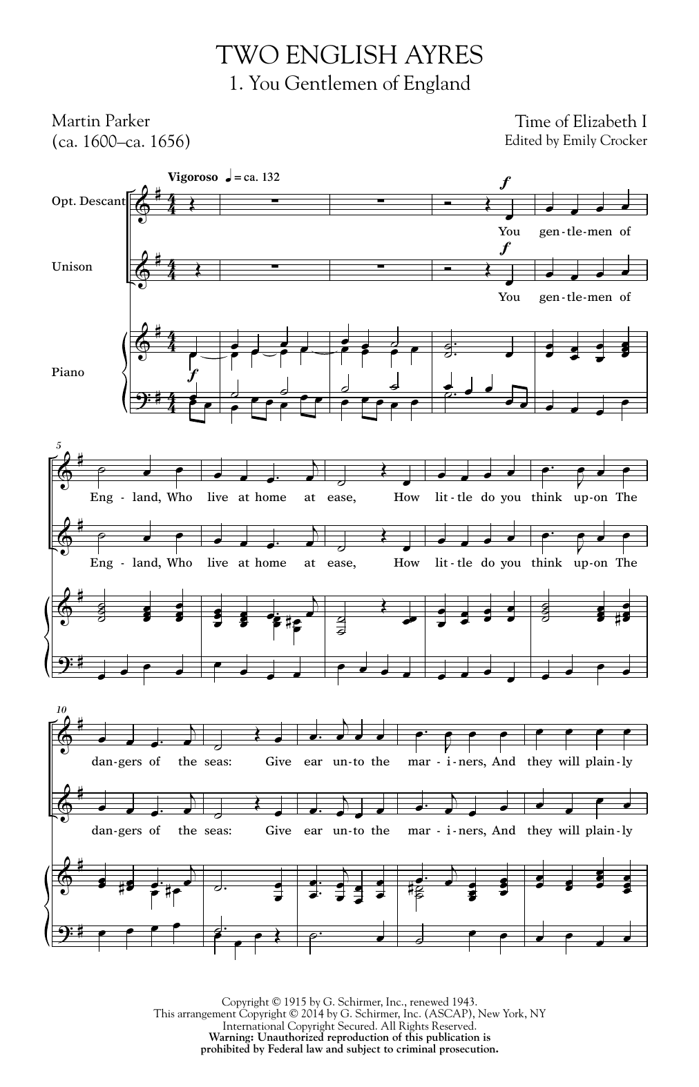 Emily Crocker Two English Ayres sheet music notes and chords. Download Printable PDF.