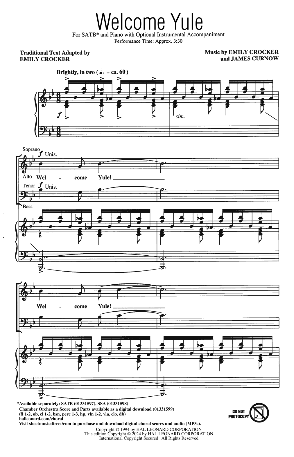 Learn to play Emily Crocker and James Curnow Welcome Yule sheet music for SATB Choir in minutes. Price: 3.9900$ Emily Crocker and James Curnow Welcome Yule sheet music notes and chords arranged for SATB Choir