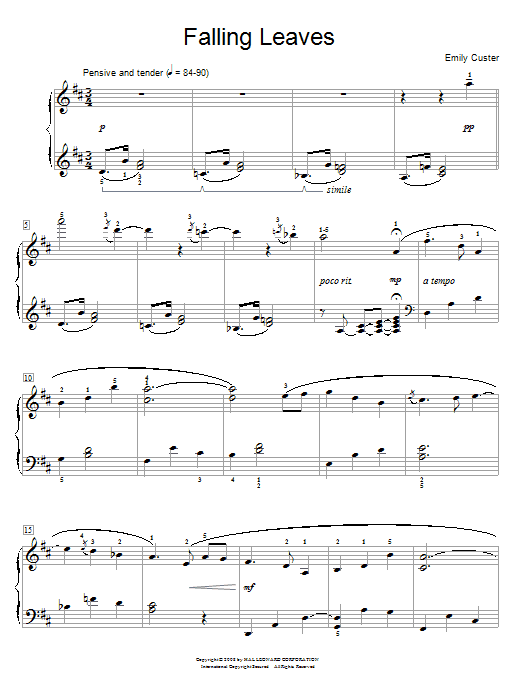 Emily Custer Falling Leaves sheet music notes and chords. Download Printable PDF.