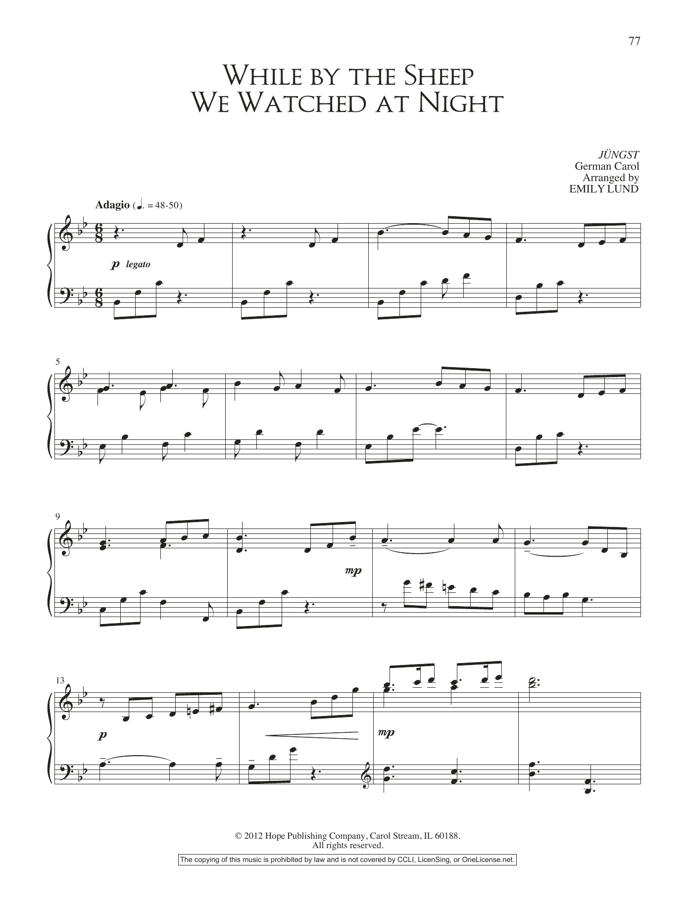 Learn to play Emily Lund While By The Sheep We Watched At Night sheet music for Piano Solo in minutes. Price: 6.9900$ Emily Lund While By The Sheep We Watched At Night sheet music notes and chords arranged for Piano Solo