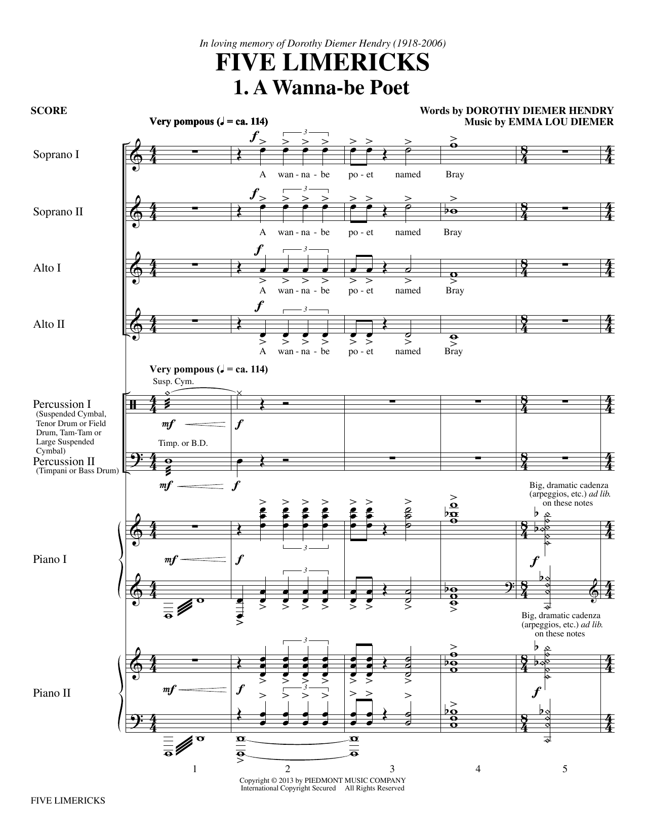 Emma Lou Diemer Five Limericks sheet music notes and chords. Download Printable PDF.