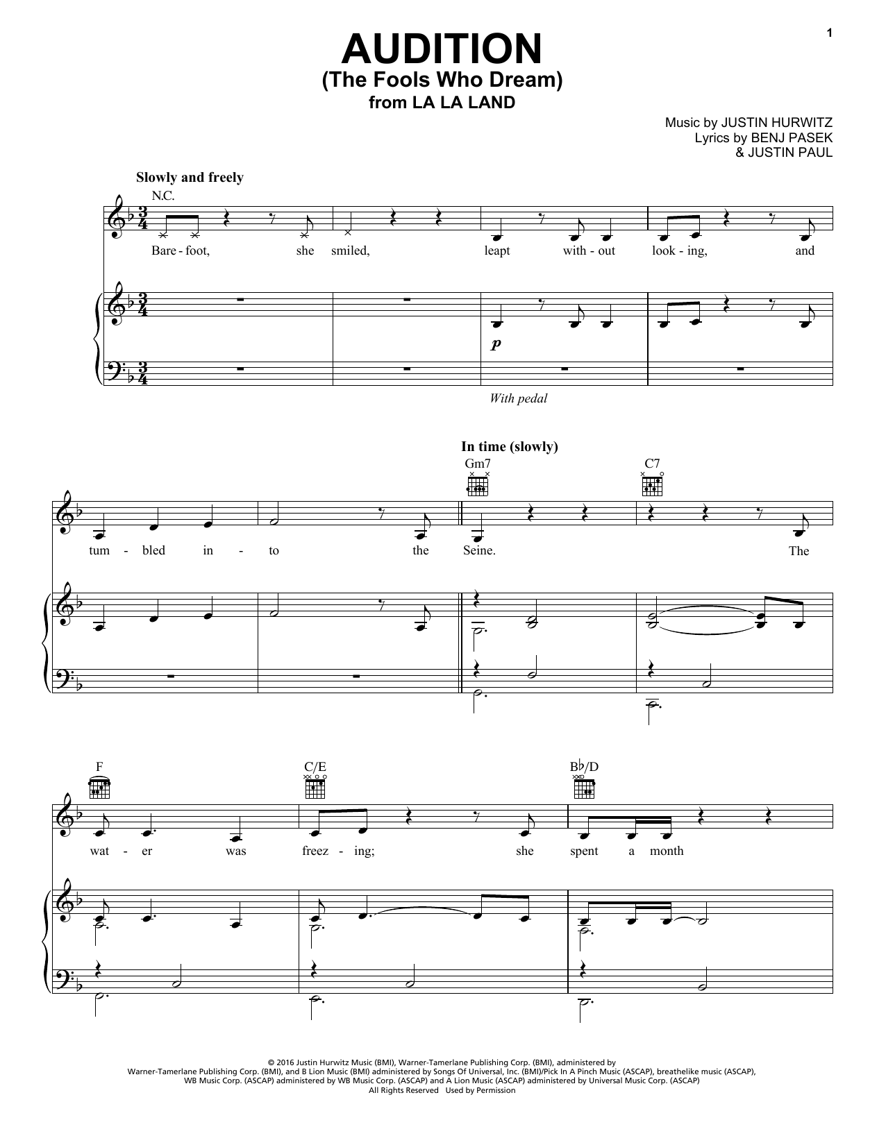 Emma Stone Audition (The Fools Who Dream) (from La La Land) sheet music notes and chords. Download Printable PDF.