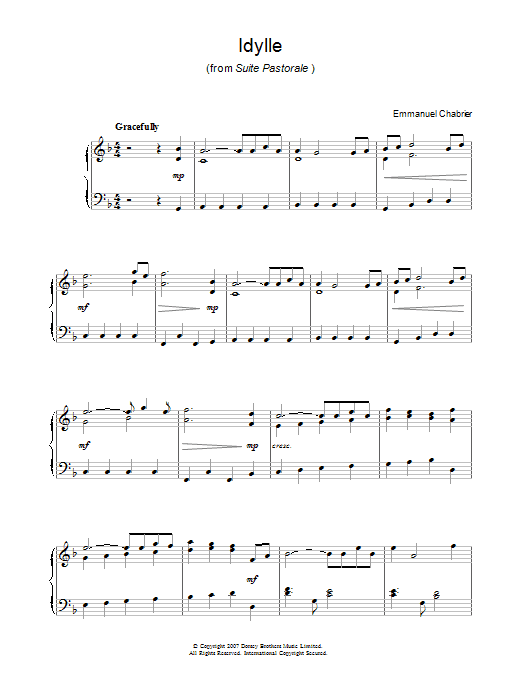 Emmanuel Chabrier Idylle (from Suite Pastorale) sheet music notes and chords. Download Printable PDF.