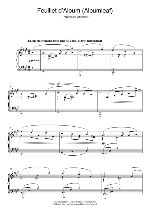 Emmanuel Chabrier Feuillet D'album sheet music notes and chords. Download Printable PDF.