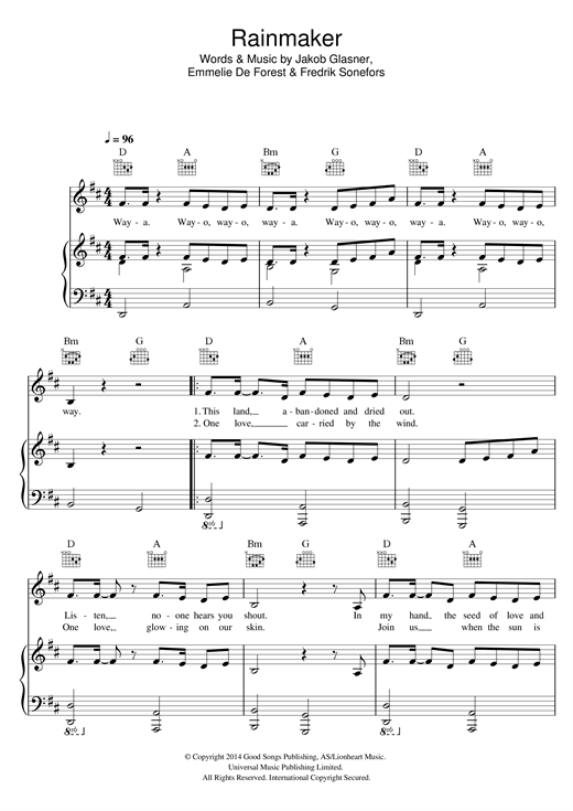 Emmelie De Forest Rainmaker sheet music notes and chords. Download Printable PDF.