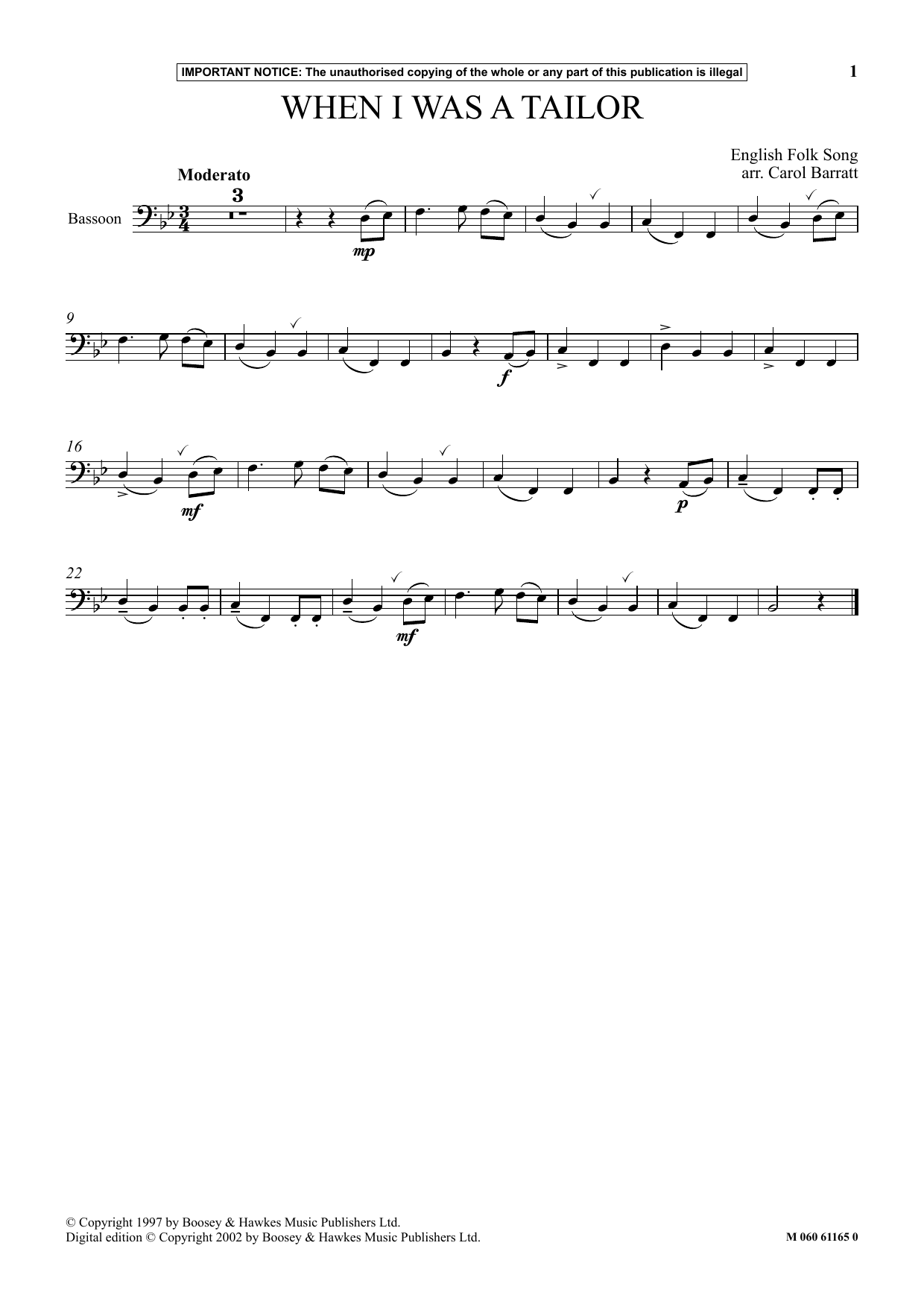 Learn to play English Folk Song When I Was A Tailor sheet music for Instrumental Solo in minutes. Price: 5.9900$ English Folk Song When I Was A Tailor sheet music notes and chords arranged for Instrumental Solo