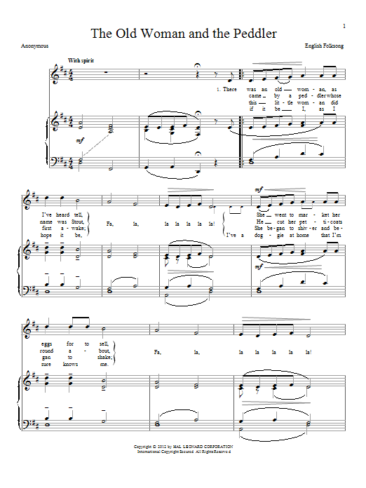 Learn to play Traditional English Folksong The Old Woman And The Peddler sheet music for Piano & Vocal in minutes. Traditional English Folksong The Old Woman And The Peddler sheet music notes and chords. Download Printable PDF.