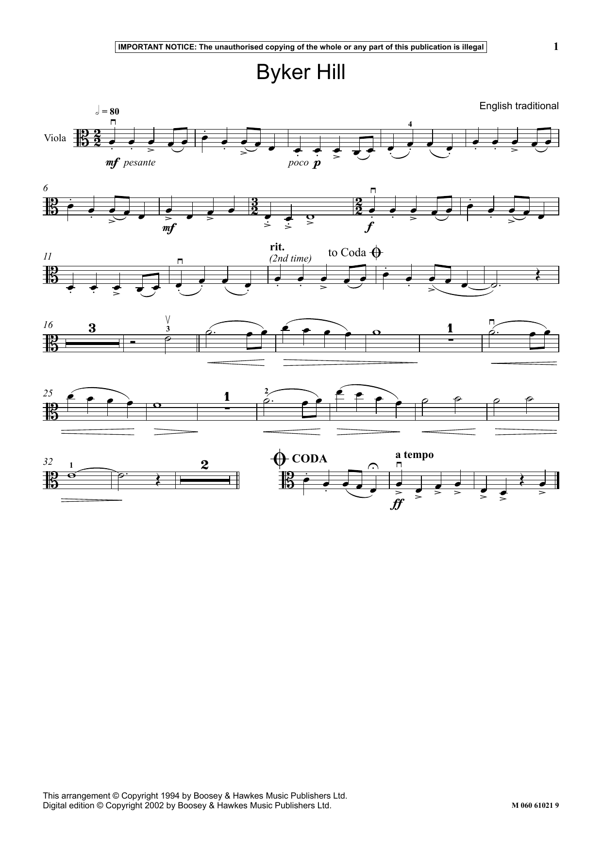 English Traditional Byker Hill sheet music notes and chords. Download Printable PDF.