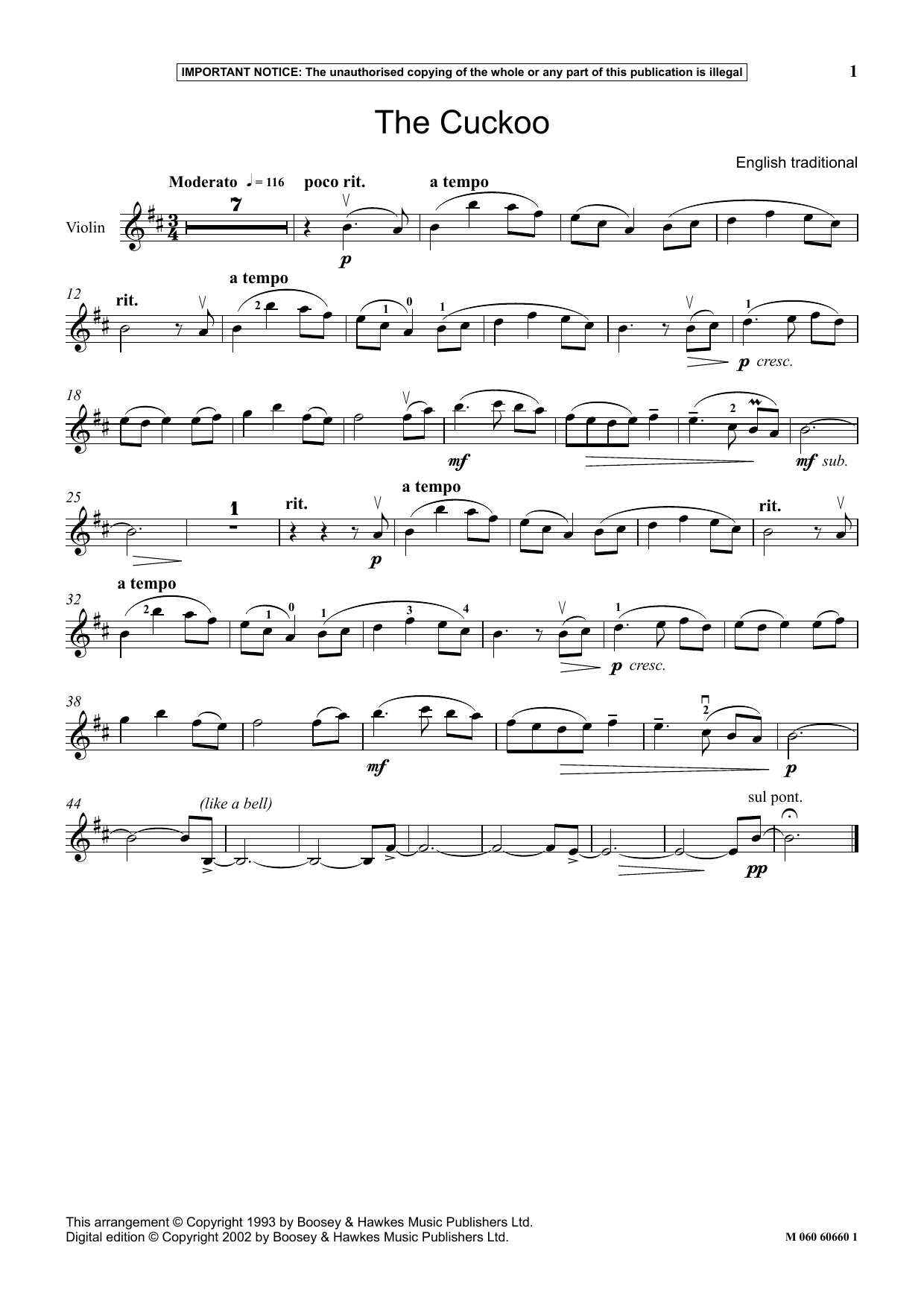 English Traditional The Cuckoo sheet music notes and chords. Download Printable PDF.