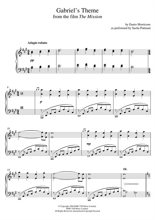 Learn to play Ennio Morricone Gabriel's Oboe (as performed by Sacha Puttnam) sheet music for Piano Solo in minutes. Ennio Morricone Gabriel's Oboe (as performed by Sacha Puttnam) sheet music notes and chords
