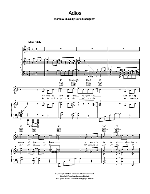 Enric Madriguera Adios sheet music notes and chords. Download Printable PDF.