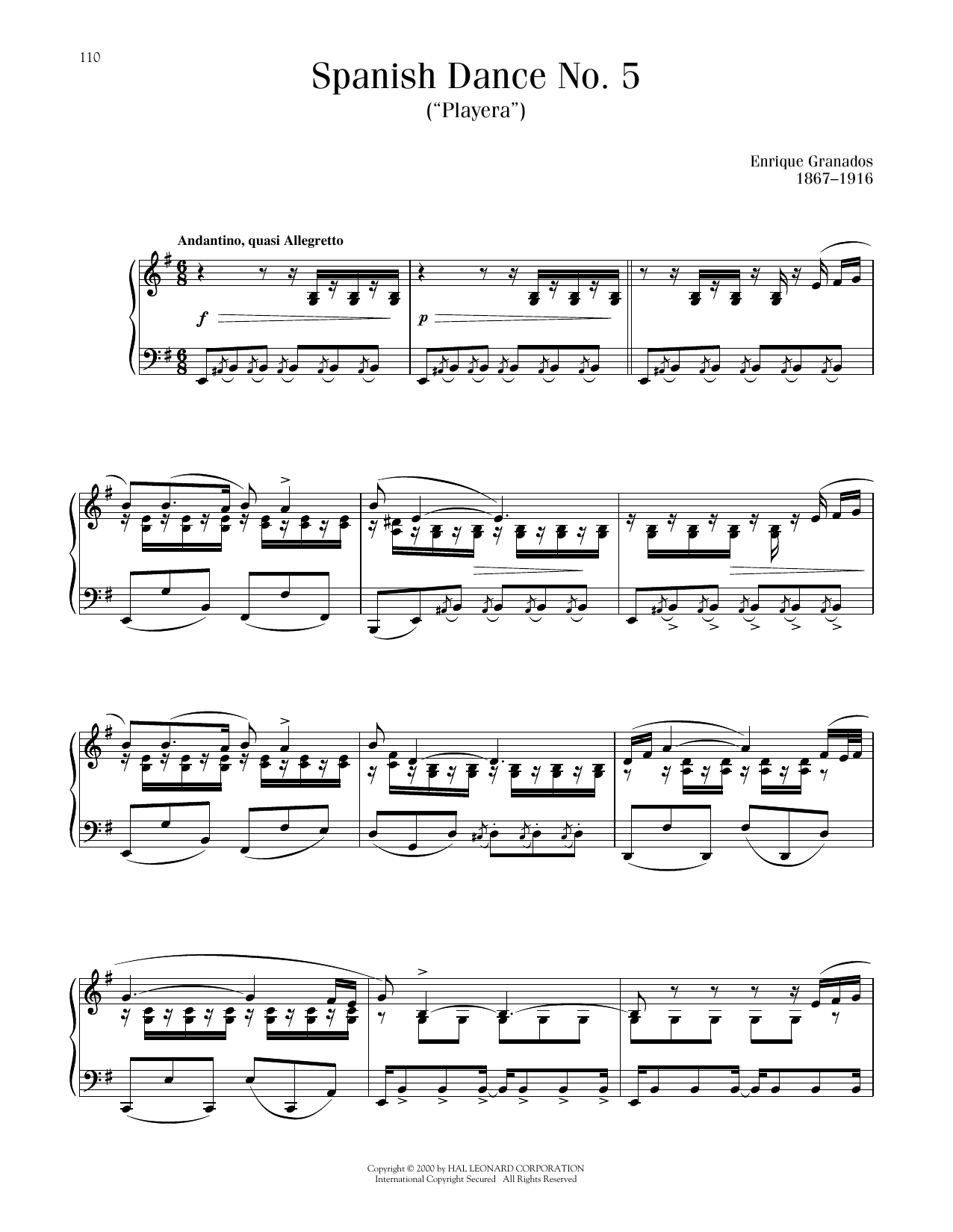 Enrique Granados Playera, Op. 5, No. 5 sheet music notes and chords. Download Printable PDF.