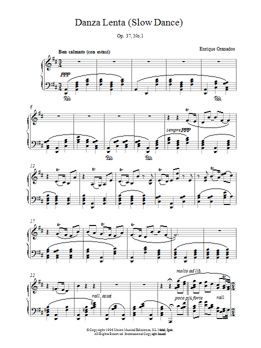Learn to play Granados Danza Lenta Op37 No1 sheet music for Piano Solo in minutes. Price: 6.9900$ Granados Danza Lenta Op37 No1 sheet music notes and chords. Download Printable PDF.
