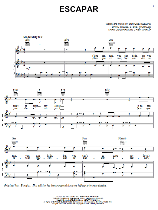 Enrique Iglesias Escapar sheet music notes and chords. Download Printable PDF.