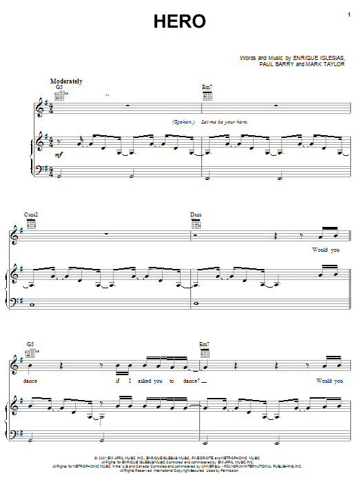 Learn to play Enrique Iglesias Hero sheet music for Easy Guitar in minutes. Enrique Iglesias Hero sheet music notes and chords. Download Printable PDF.