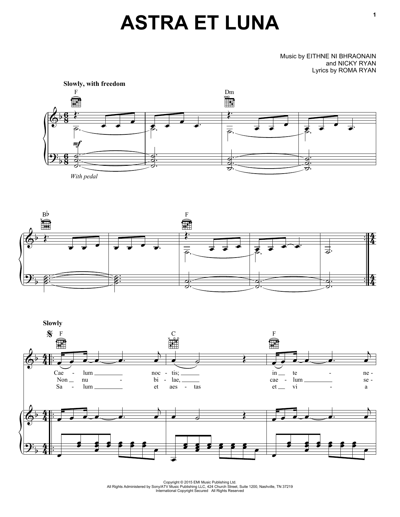 Enya Astra Et Luna sheet music notes and chords. Download Printable PDF.