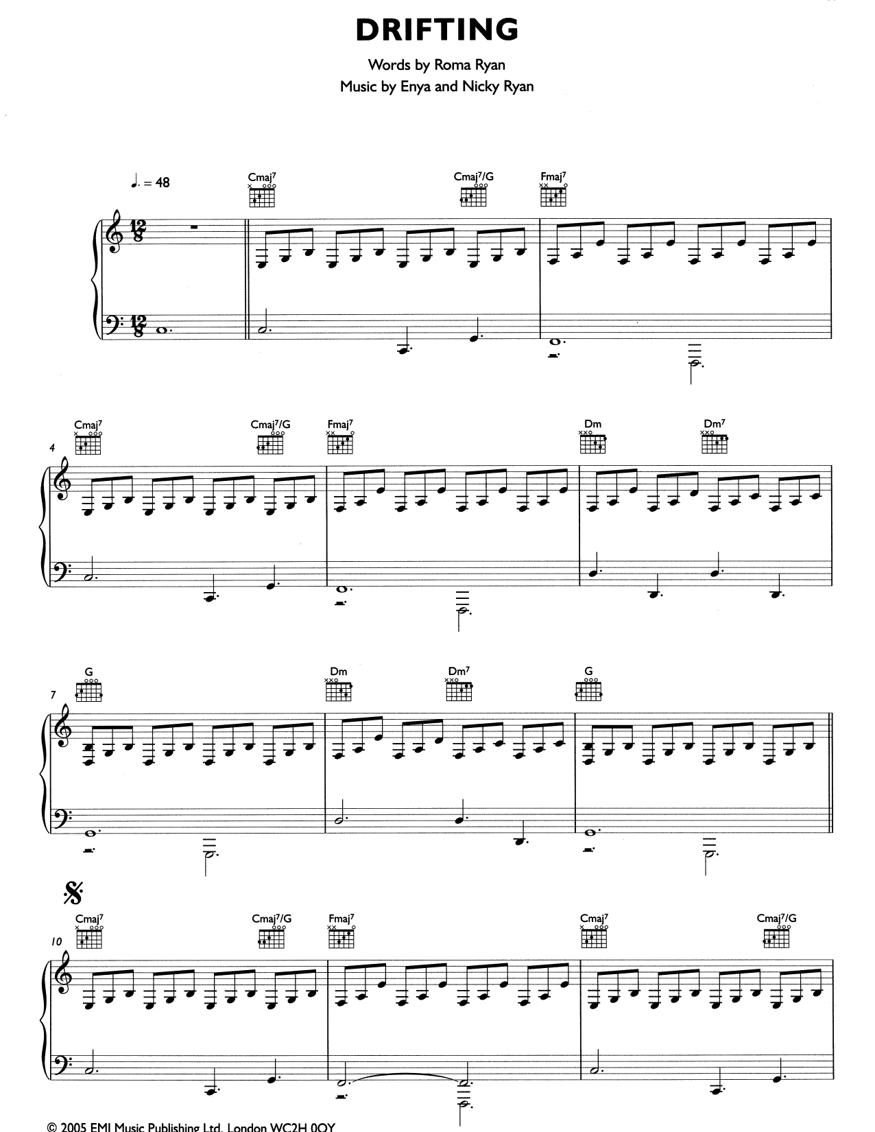 Enya "Drifting" Sheet Music PDF Notes, Chords | Pop Score Piano.