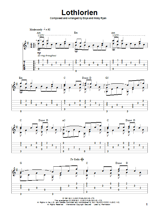 Learn to play Enya Lothlorien sheet music for Guitar Tab in minutes. Enya Lothlorien sheet music notes and chords. Download Printable PDF.