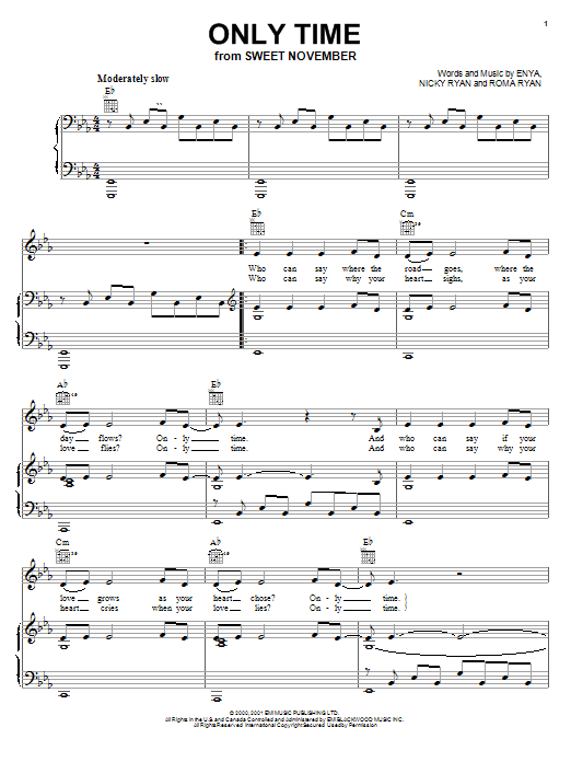 Enya Only Time sheet music notes and chords. Download Printable PDF.