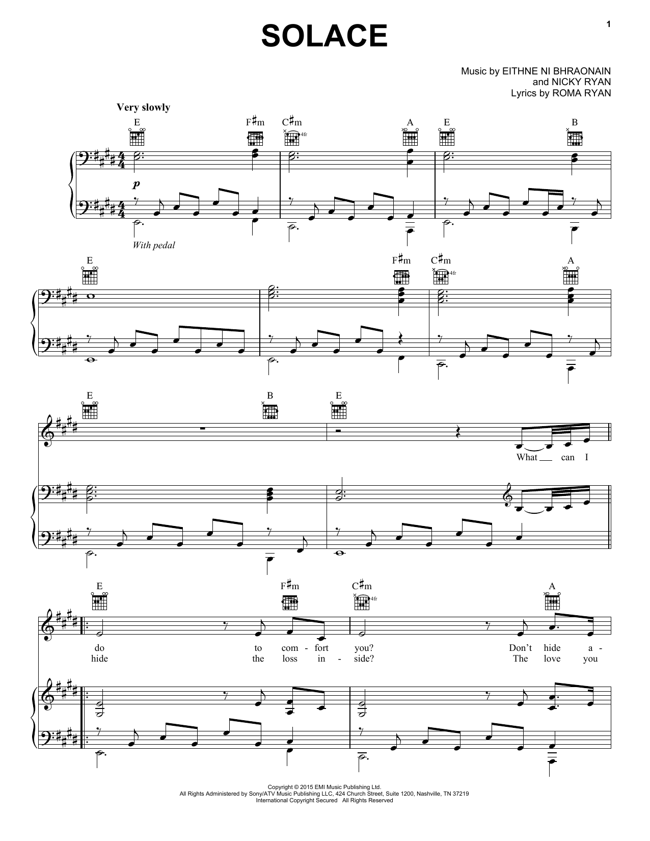 Enya Solace sheet music notes and chords. Download Printable PDF.