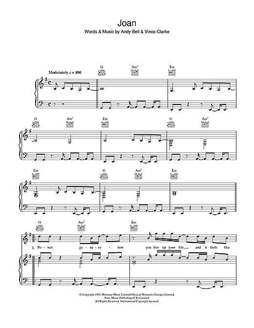 Erasure Joan sheet music notes and chords. Download Printable PDF.