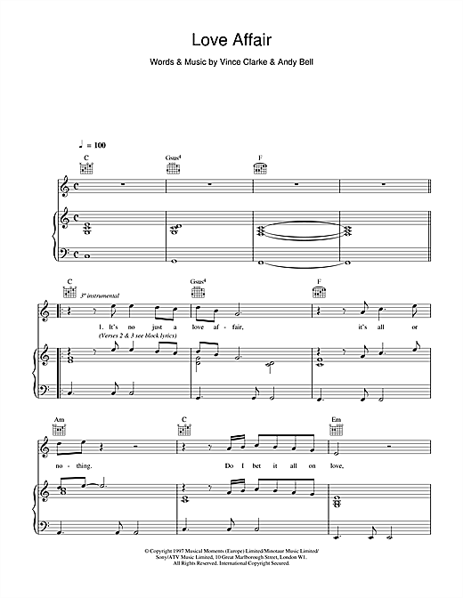 Erasure Love Affair sheet music notes and chords. Download Printable PDF.