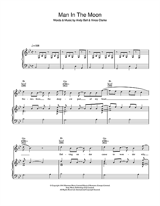 Erasure Man In the Moon sheet music notes and chords. Download Printable PDF.