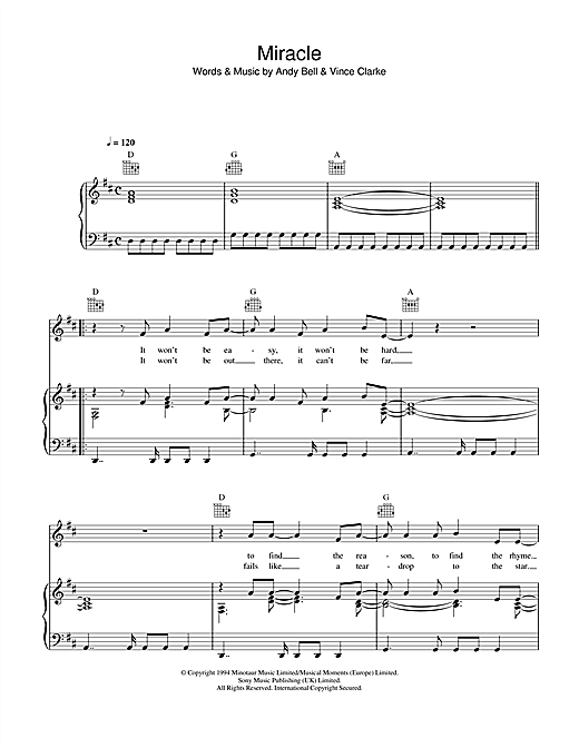 Erasure Miracle sheet music notes and chords. Download Printable PDF.