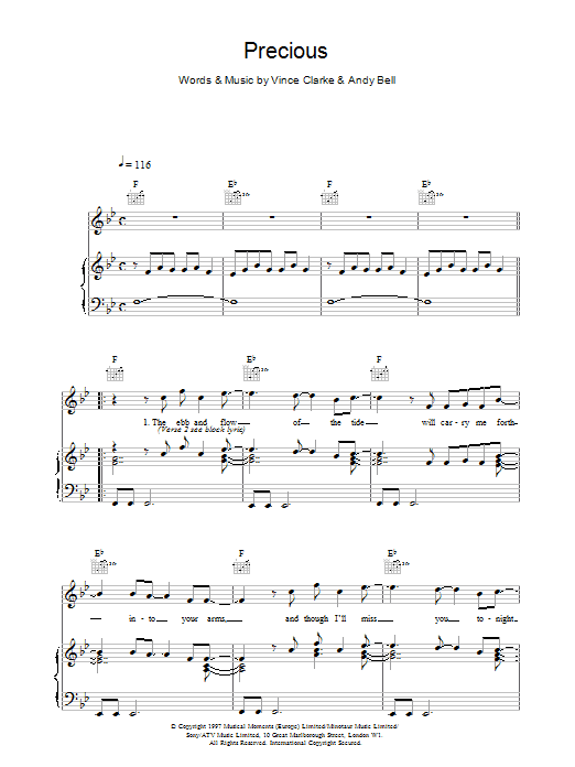 Erasure Precious sheet music notes and chords. Download Printable PDF.