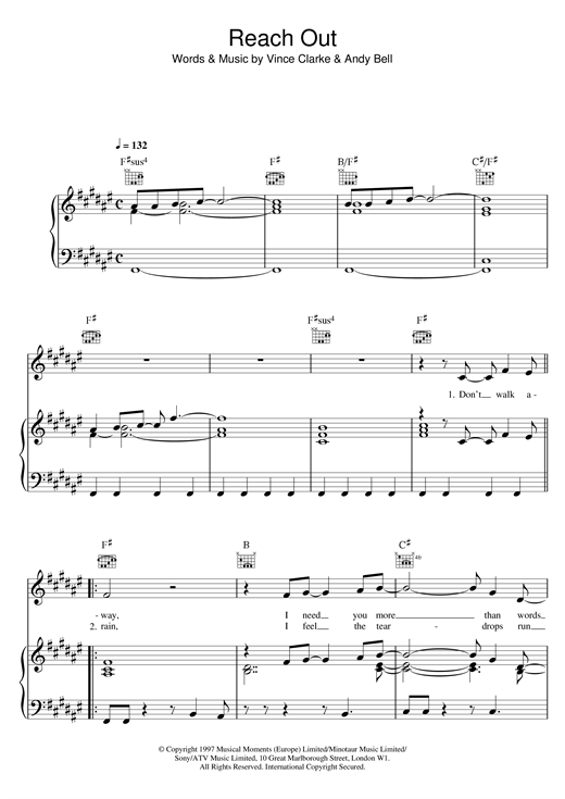 Erasure Reach Out sheet music notes and chords. Download Printable PDF.