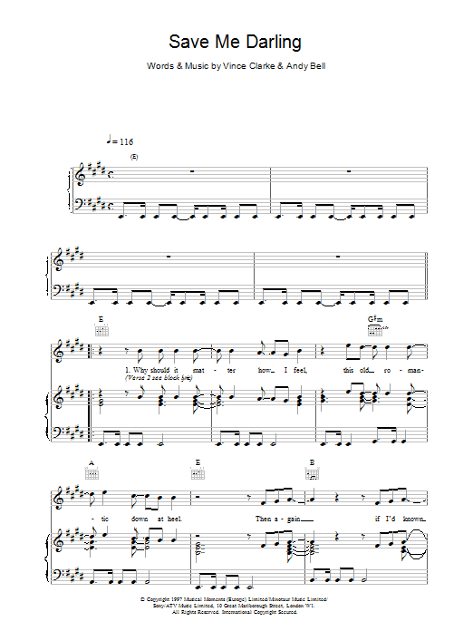 Erasure Save Me Darling sheet music for Piano, Vocal & Guitar (Right-Hand Melody) in minutes. Price: 7.8900$ Erasure Save Me Darling sheet music notes and chords. Download Printable PDF.