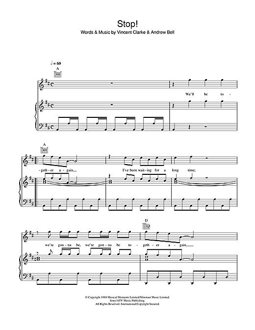 Erasure Stop sheet music notes and chords. Download Printable PDF.