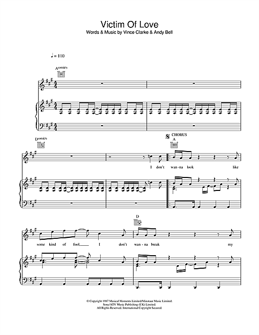 Erasure Victim Of Love sheet music notes and chords. Download Printable PDF.