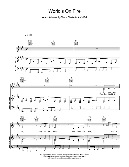 Learn to play Erasure World's On Fire sheet music for Piano, Vocal & Guitar (Right-Hand Melody) in minutes. Erasure World's On Fire sheet music notes and chords
